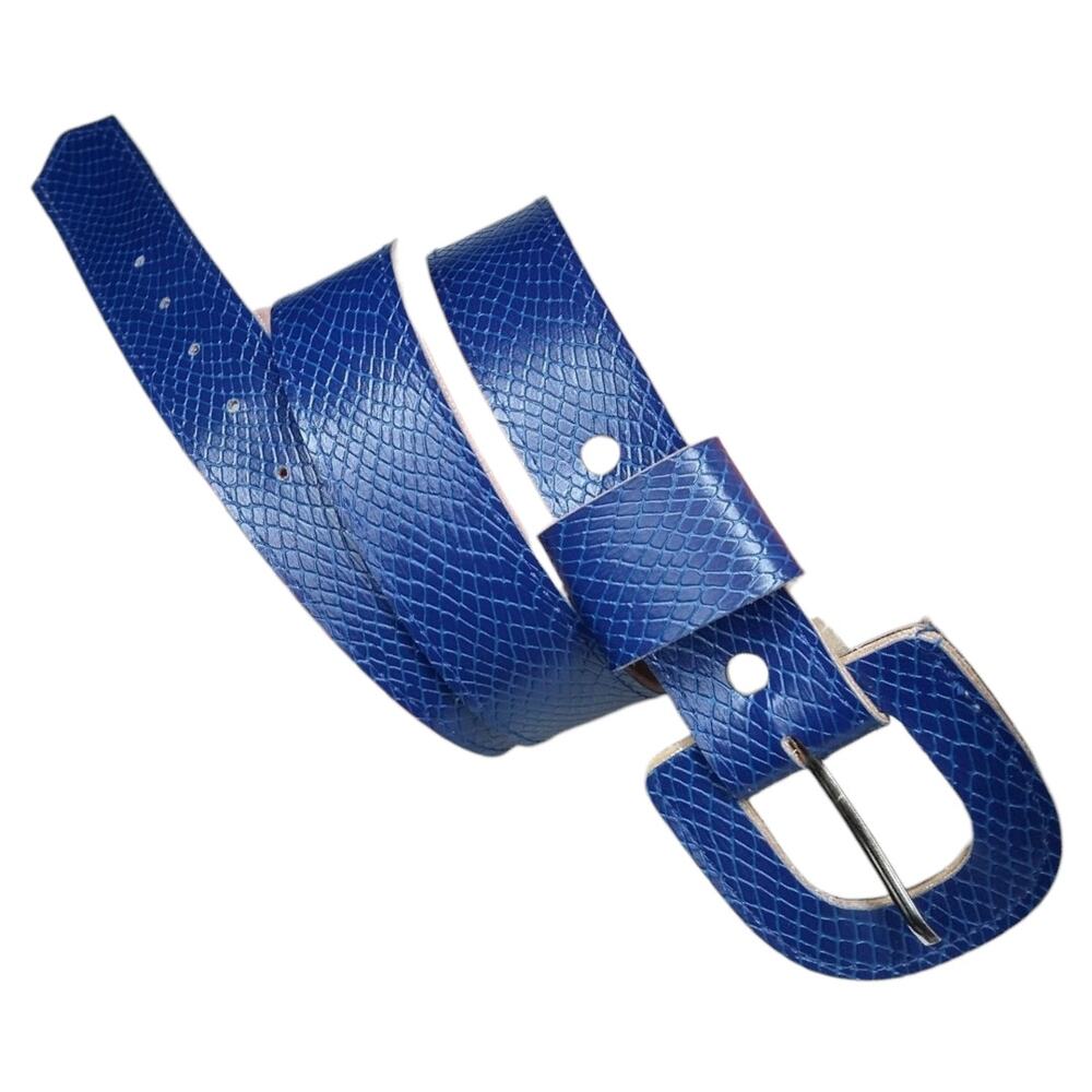 Vintage Blue Snakeskin Belt M Vegan Leather Y2K 90s Snake Print Statement